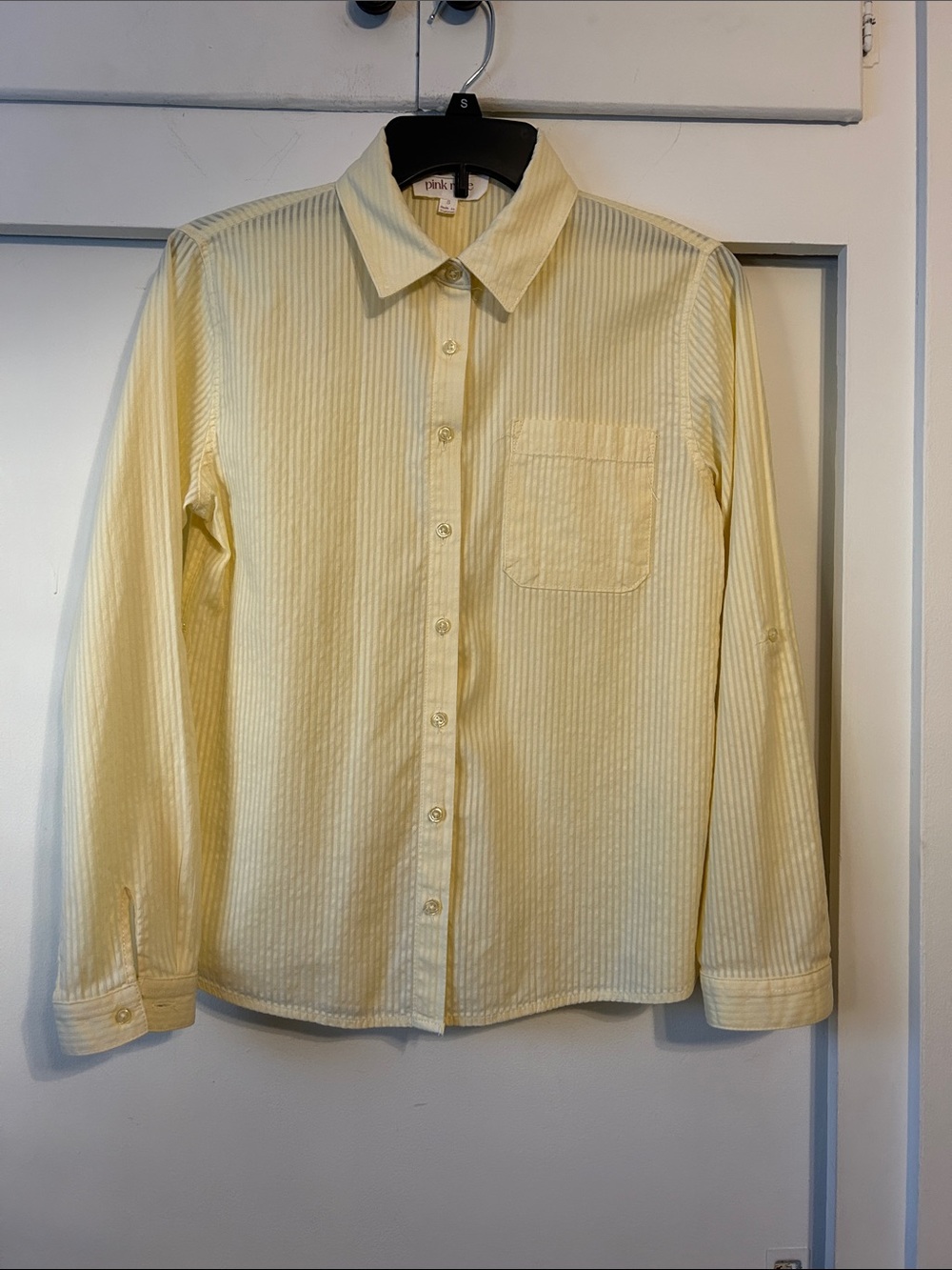 Pink Rose Pale Yellow Striped Button-Down Shirt